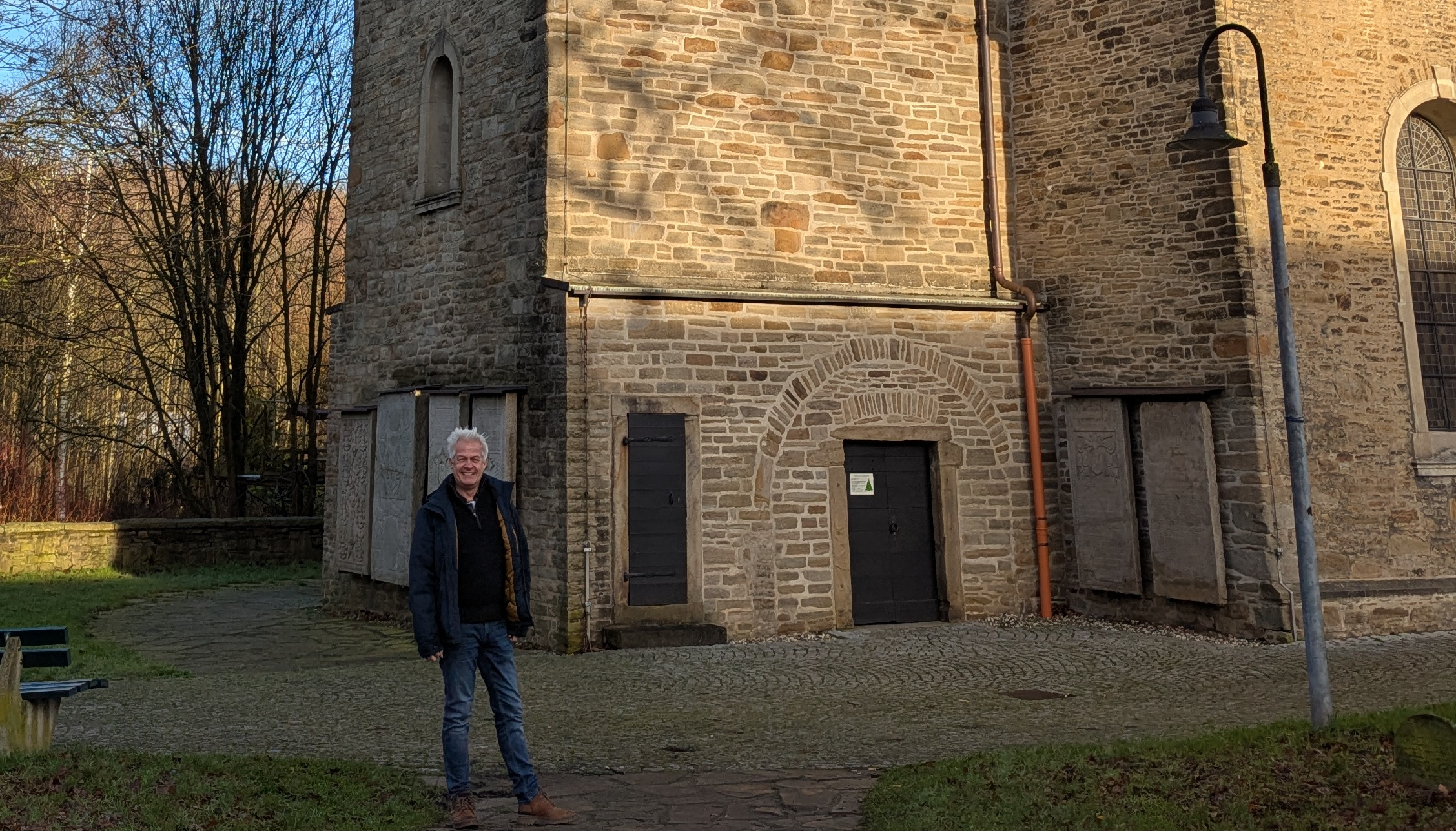 Me standing in front of the Dorfkirche in Kirchende. In December 2025, I visited the church, but my timing was off—it was closed for the holidays.